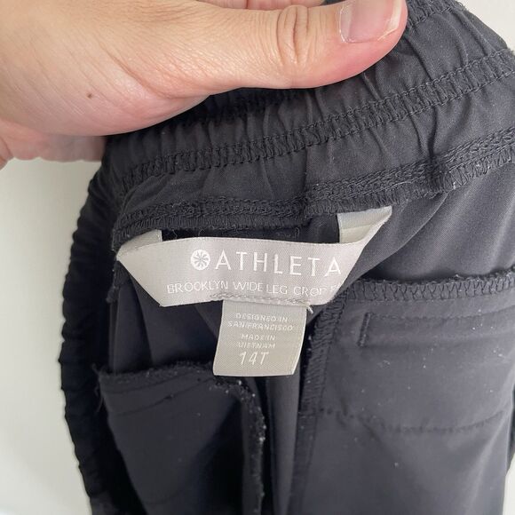 Athleta Size 14T Tall Brooklyn Black Wide Leg Cropped Crop Pants Yoga Athletic - Picture 5 of 8
